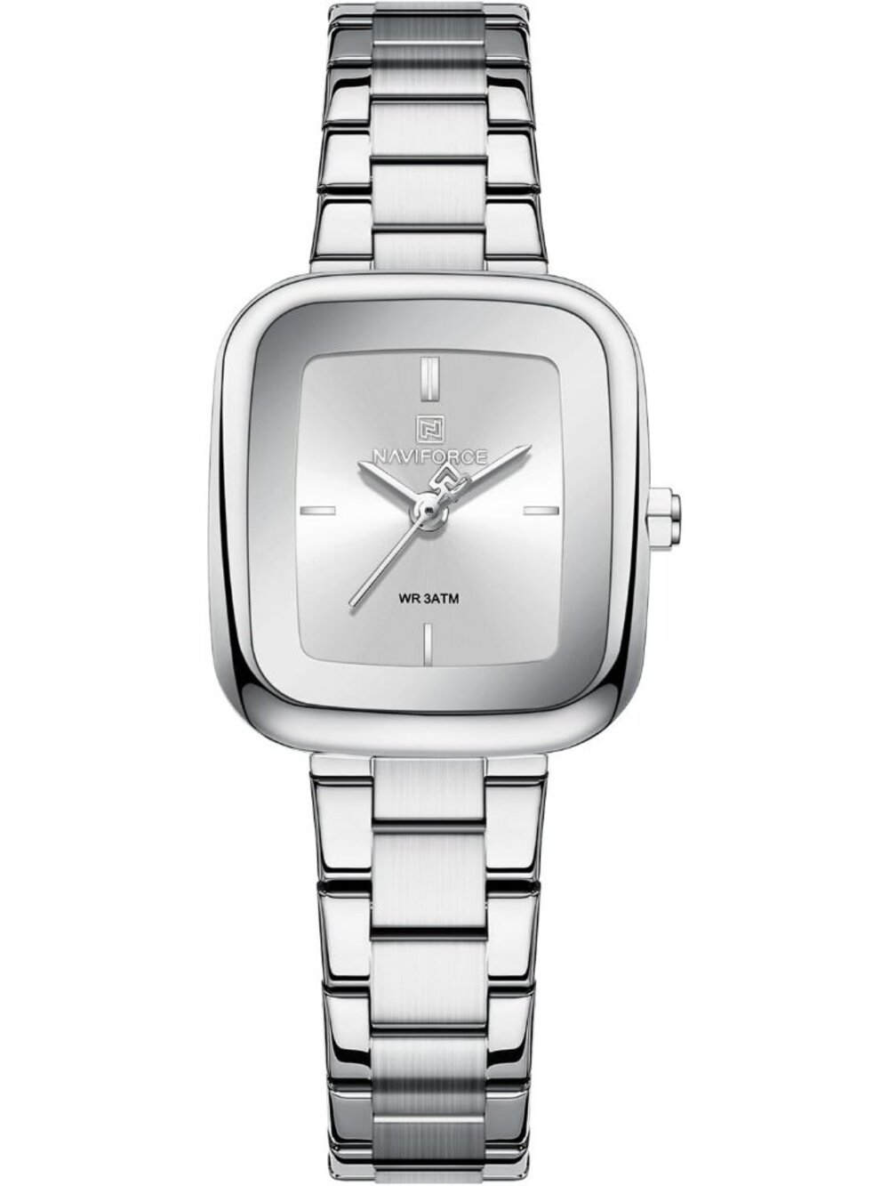 Women's Silver White Vintage Square Case Luxury Stainless Steel Band Wrist Watch
